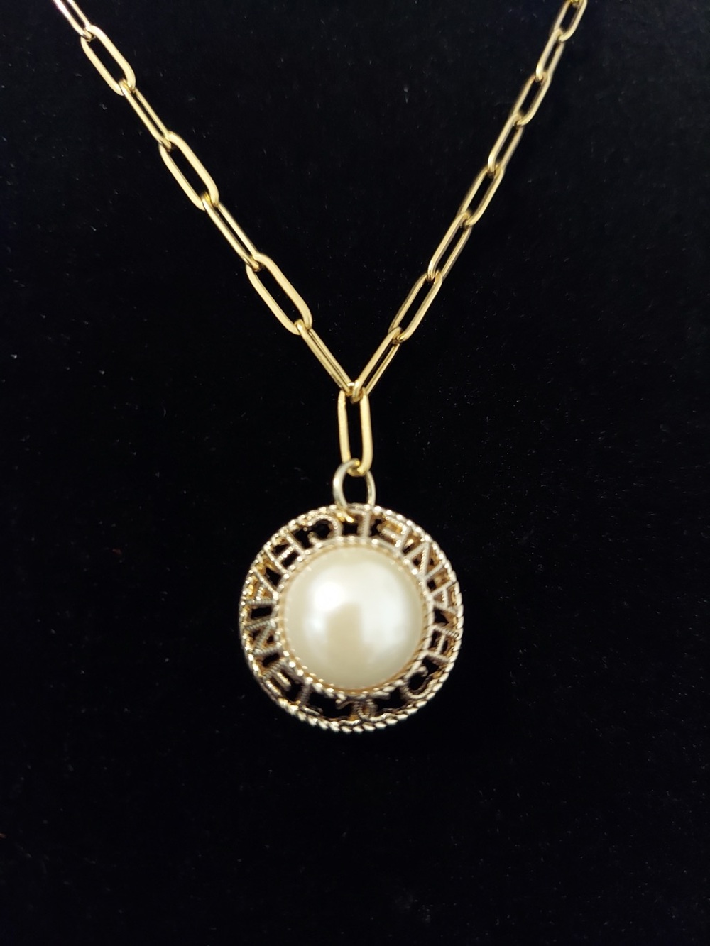 CHANEL Authentic Vintage Pearl Chanel Button on 18k Plated Chain